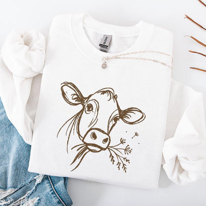 Highland Cow PNG Line Art, Rustic Farm Animal PNG - 300 DPI Design for