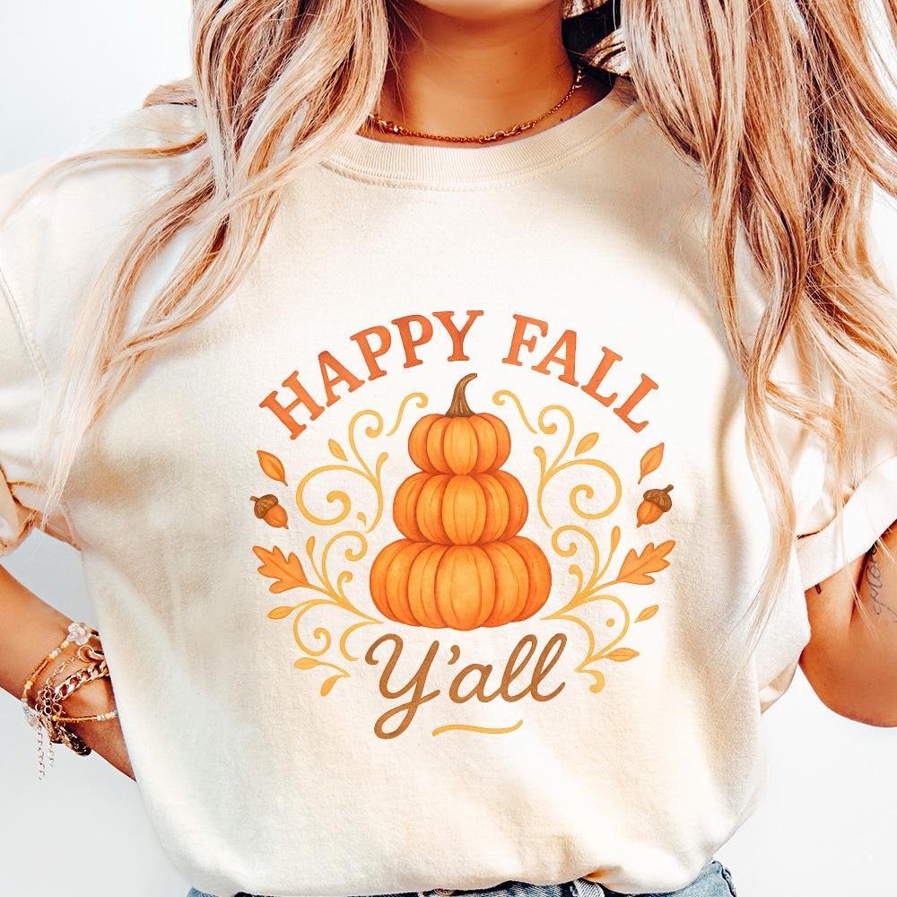 Happy Fall Y'all PNG, Autumn Pumpkin PNG - 300 DPI Design for T-Shirt