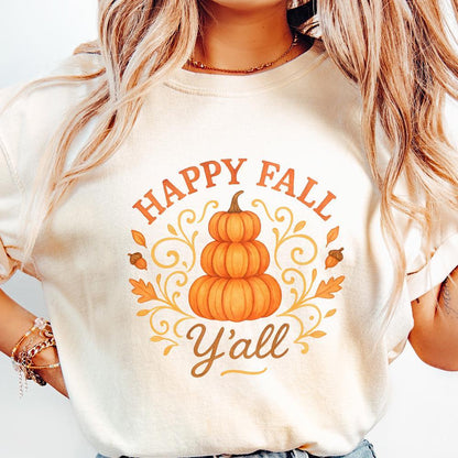 Happy Fall Y'all PNG, Autumn Pumpkin PNG - 300 DPI Design for T-Shirt