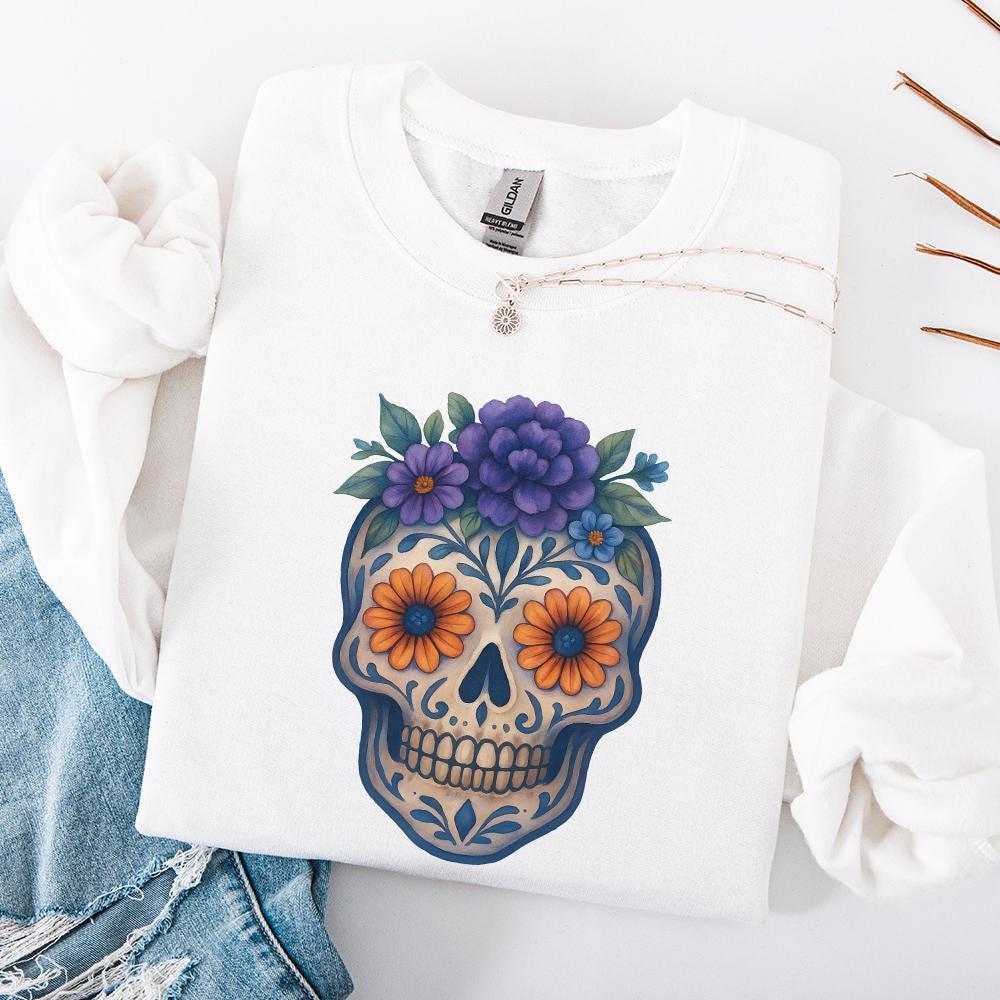 Floral Skull PNG, Sugar Skull PNG - 300 DPI Design for T-Shirt