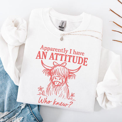 Apparently I Have An Attitude Who Knew? Funny Highland Cow PNG, Sassy