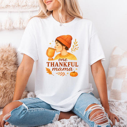 One Thankful Mama PNG Tee, Cute Fall Pumpkin Shirt PNG - 300 DPI Design