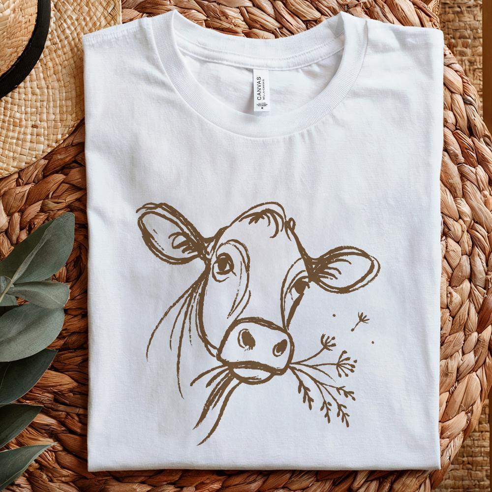 Highland Cow PNG Line Art, Rustic Farm Animal PNG - 300 DPI Design for