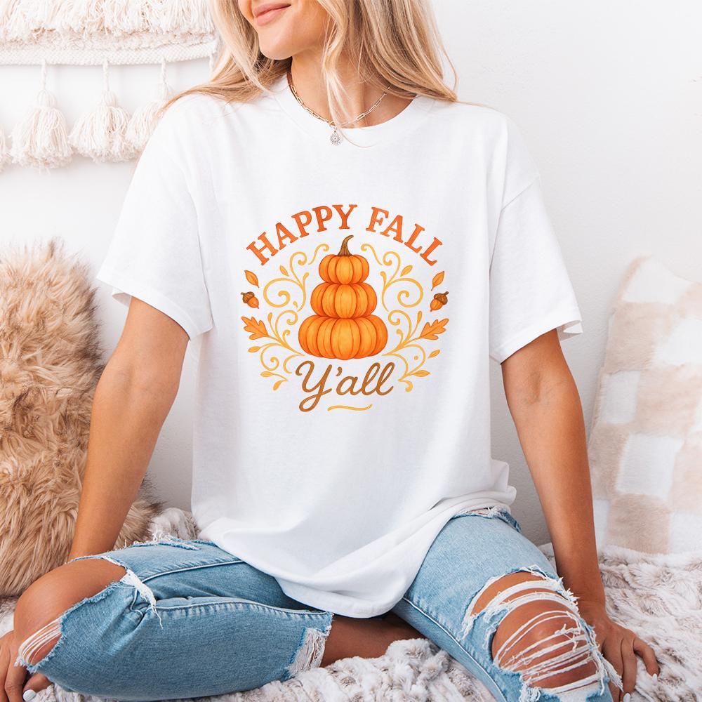 Happy Fall Y'all PNG, Autumn Pumpkin PNG - 300 DPI Design for T-Shirt