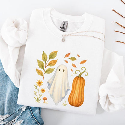 Whimsical Ghost PNG, Fall Pumpkin Watercolor PNG - 300 DPI Design for