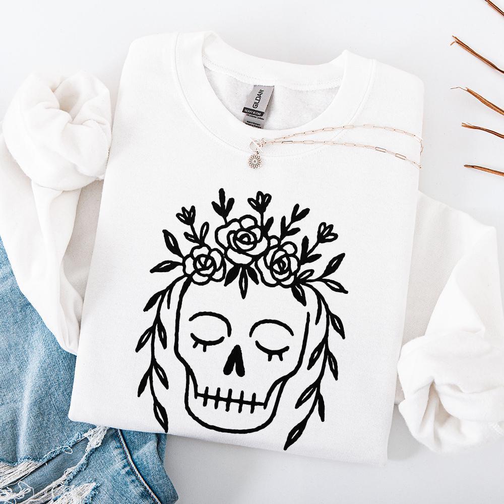 Floral Skull PNG, Boho Botanical Skull Art Digital Download - 300 DPI