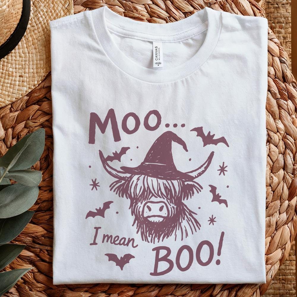 Moo... I Mean Boo! Funny Halloween Cow PNG for DTG, Cute Highland Cow