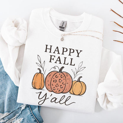 Happy Fall Y'all PNG, Rustic Pumpkin Autumn Shirt PNG - 300 DPI Design