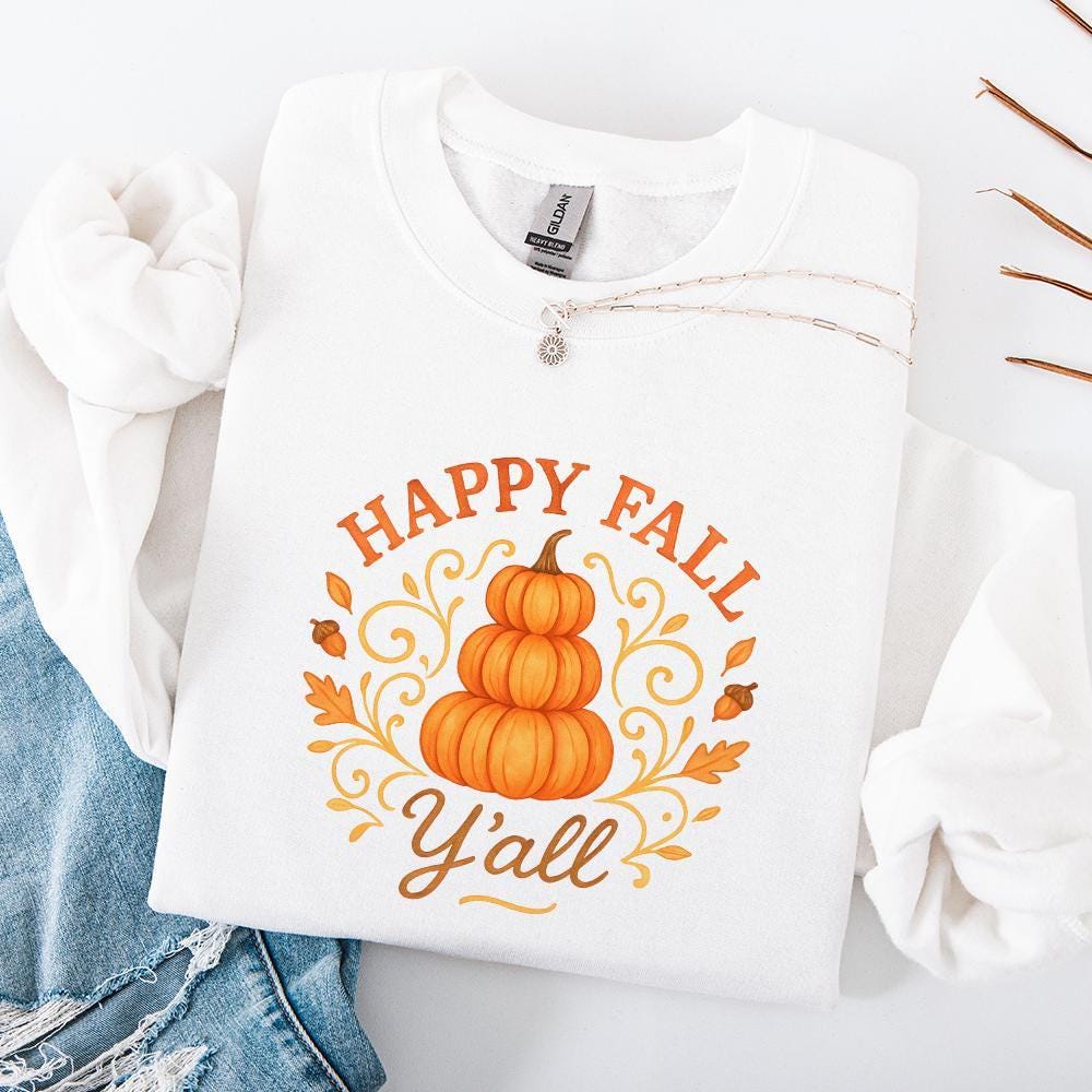 Happy Fall Y'all PNG, Autumn Pumpkin PNG - 300 DPI Design for T-Shirt