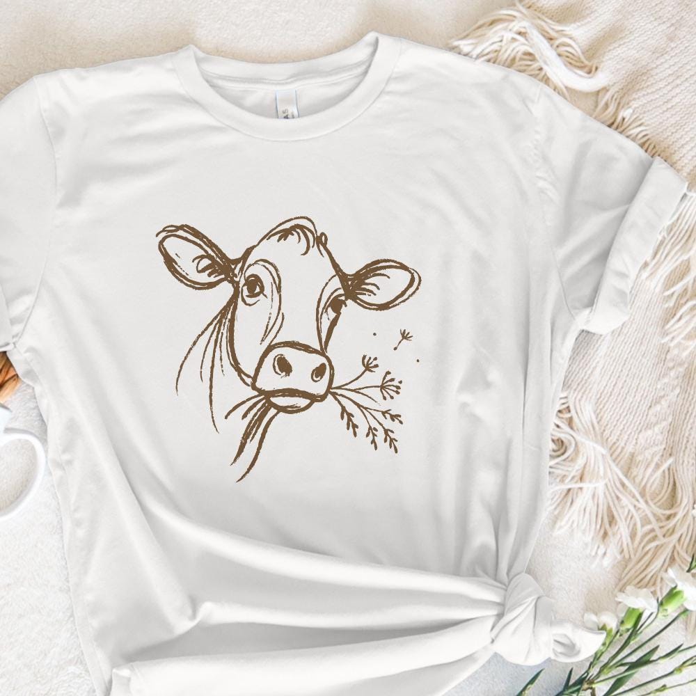 Highland Cow PNG Line Art, Rustic Farm Animal PNG - 300 DPI Design for