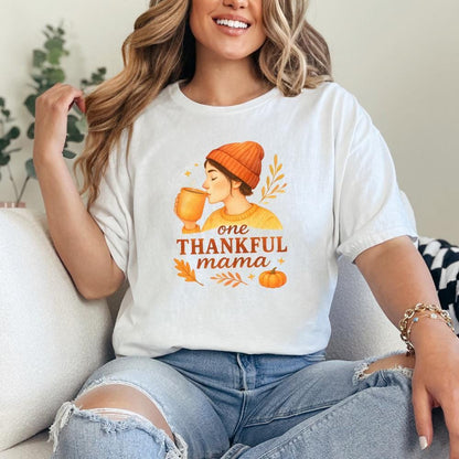 One Thankful Mama PNG Tee, Cute Fall Pumpkin Shirt PNG - 300 DPI Design