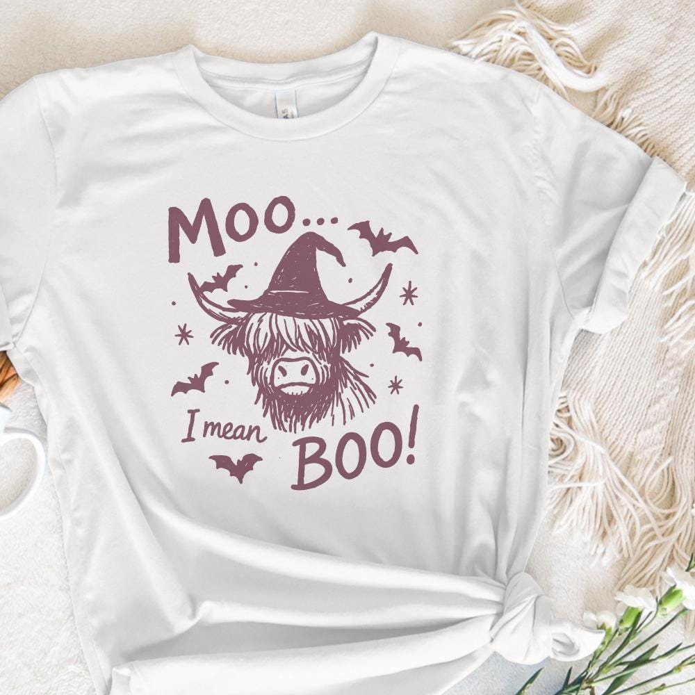 Moo... I Mean Boo! Funny Halloween Cow PNG for DTG, Cute Highland Cow