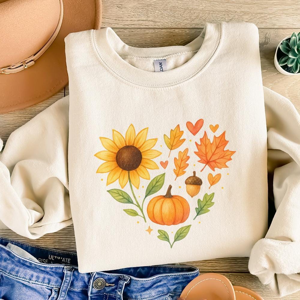 Cozy Autumn Watercolor Pumpkin Clipart PNG, Sunflower - 300 DPI Design