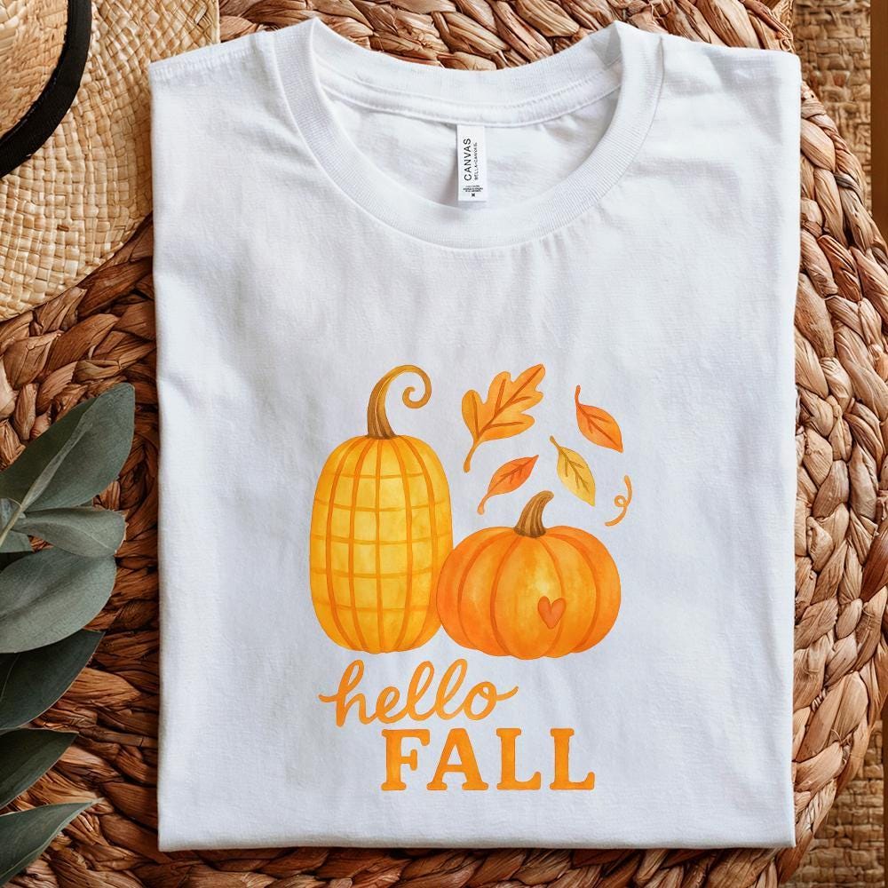 Hello Fall Pumpkins PNG, Autumn Leaves Fall Sublimation - 300 DPI Design