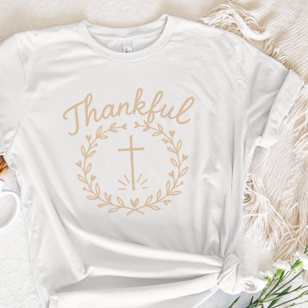 Thankful PNG, Laurel Wreath Cross Christian Sublimation - 300 DPI Design