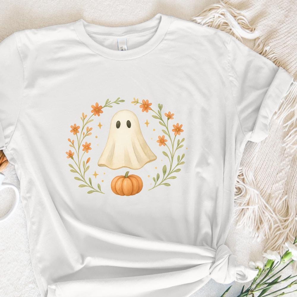 Cute Ghost Pumpkin PNG, Fall Halloween Ghost Clipart PNG - 300 DPI Design