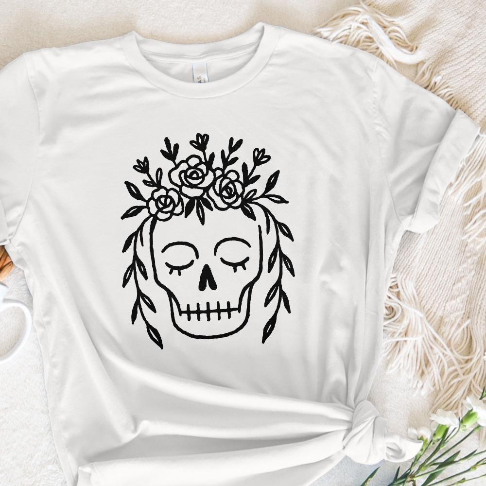 Floral Skull PNG, Boho Botanical Skull Art Digital Download - 300 DPI