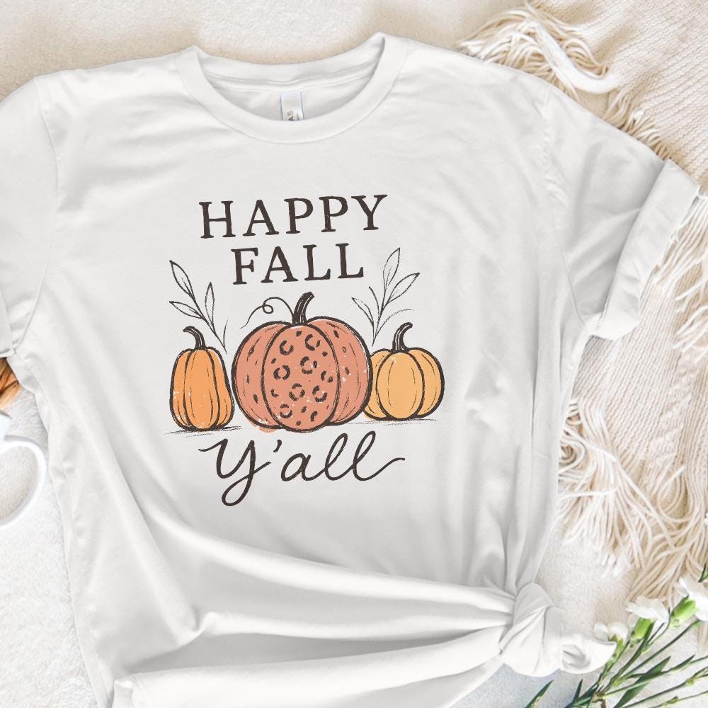 Happy Fall Y'all PNG, Rustic Pumpkin Autumn Shirt PNG - 300 DPI Design