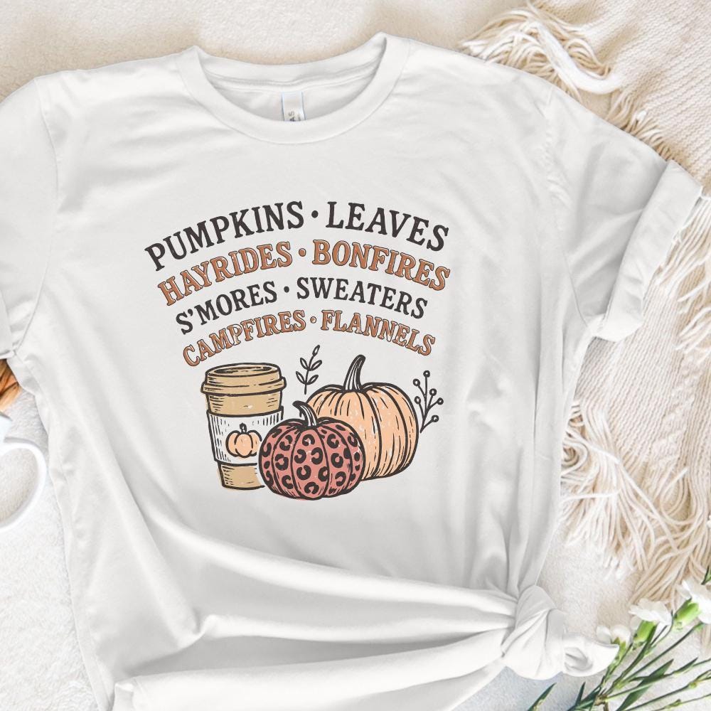 Pumpkins Leaves Hayrides Bonfires Fall PNG, Autumn Coffee Cup - 300 DPI