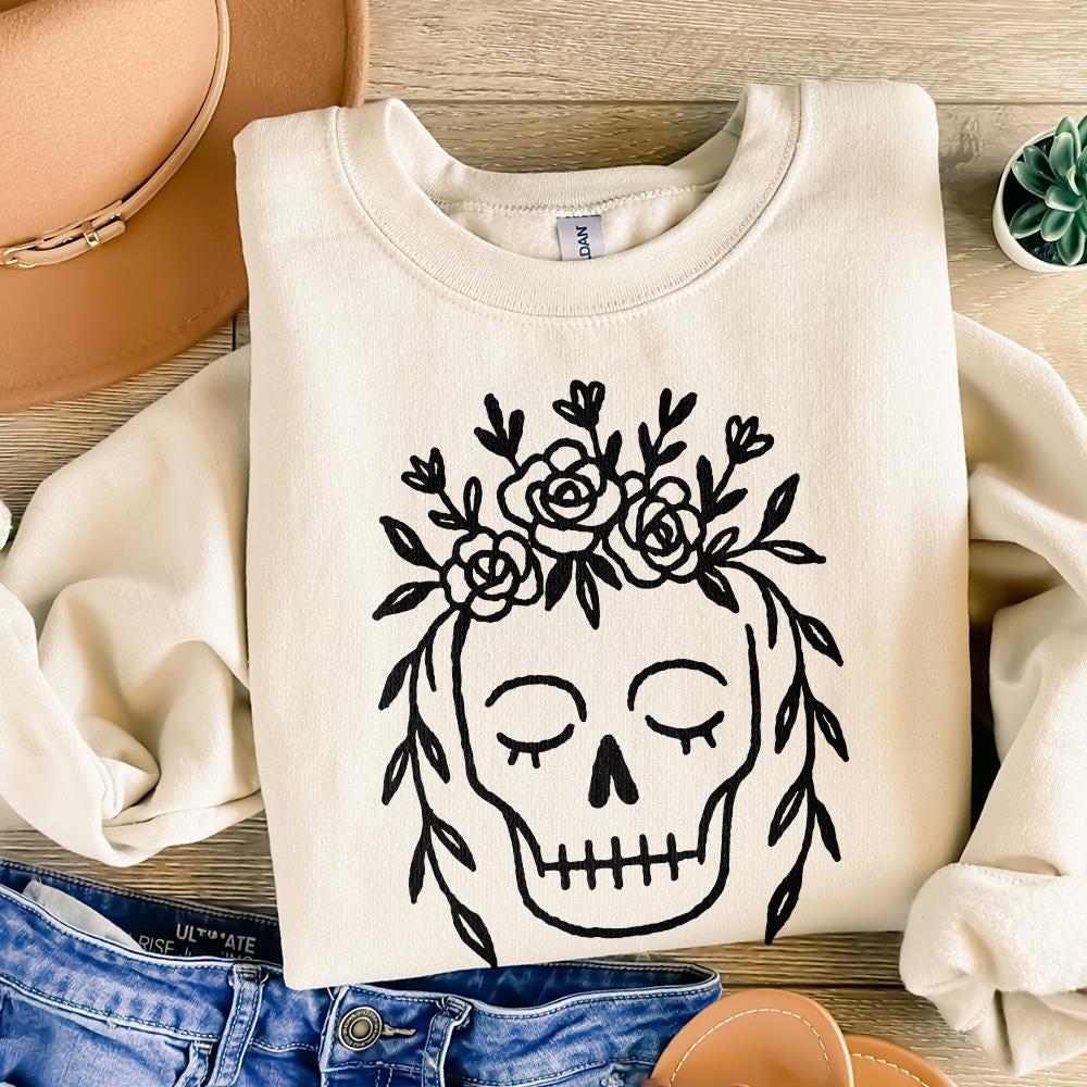 Floral Skull PNG, Boho Botanical Skull Art Digital Download - 300 DPI