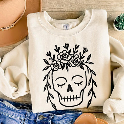 Floral Skull PNG, Boho Botanical Skull Art Digital Download - 300 DPI