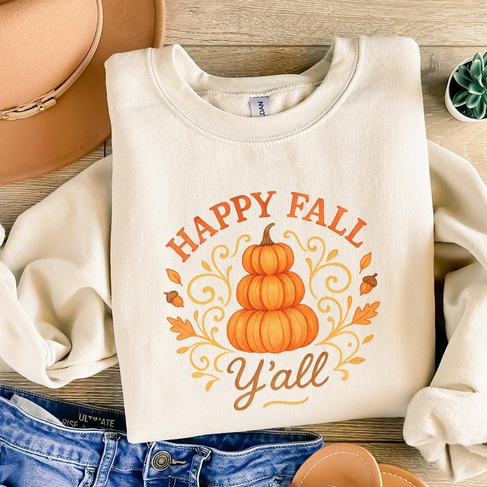 Happy Fall Y'all PNG, Autumn Pumpkin PNG - 300 DPI Design for T-Shirt