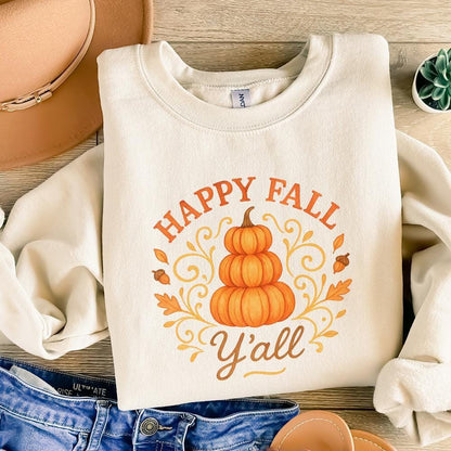 Happy Fall Y'all PNG, Autumn Pumpkin PNG - 300 DPI Design for T-Shirt