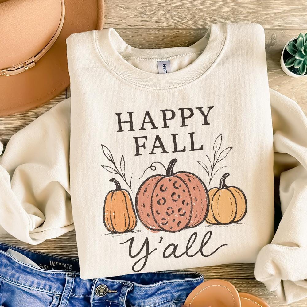 Happy Fall Y'all PNG, Rustic Pumpkin Autumn Shirt PNG - 300 DPI Design