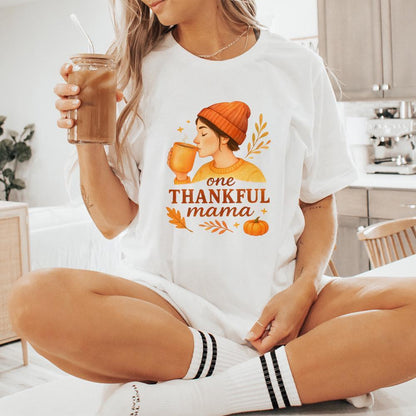 One Thankful Mama PNG Tee, Cute Fall Pumpkin Shirt PNG - 300 DPI Design