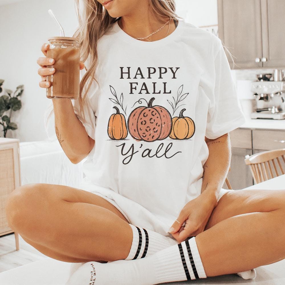 Happy Fall Y'all PNG, Rustic Pumpkin Autumn Shirt PNG - 300 DPI Design