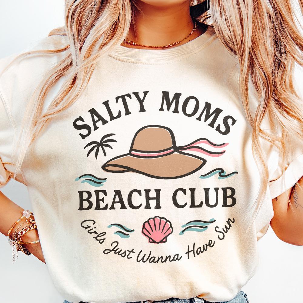 Salty Moms Beach Club PNG Digital Download, Retro Beach Girl - 300 DPI