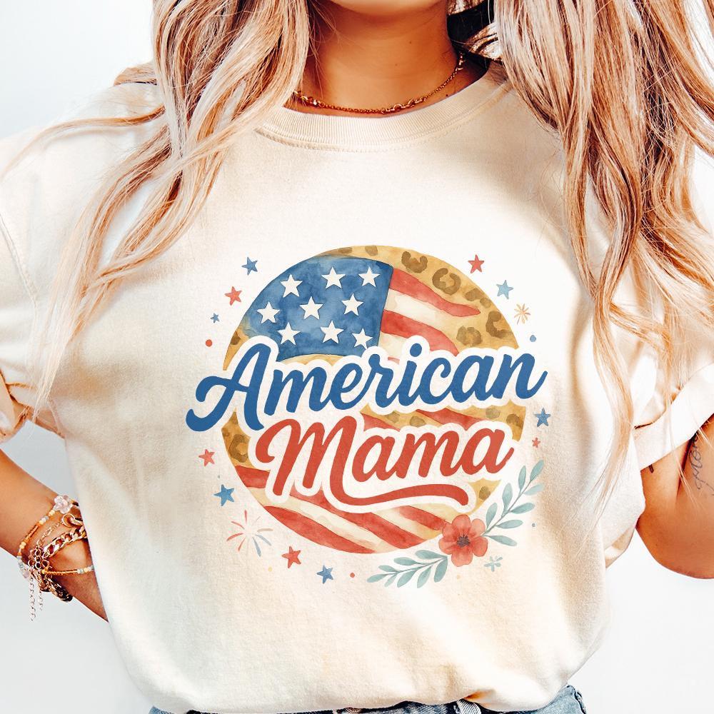 4th of July PNG, Retro American Mama Sublimation Design - 300 DPI Design