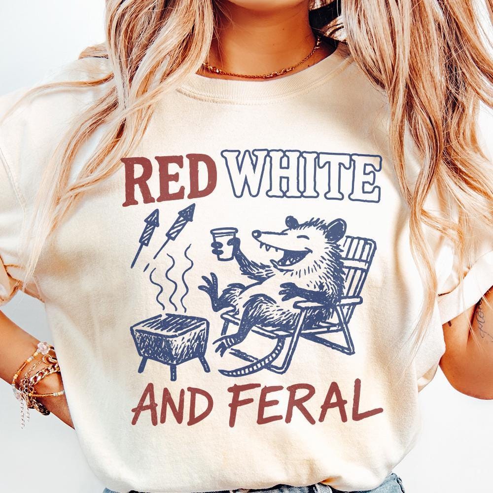 Red White and Feral PNG, Feral Raccoon Png - 300 DPI Design for T-Shirt