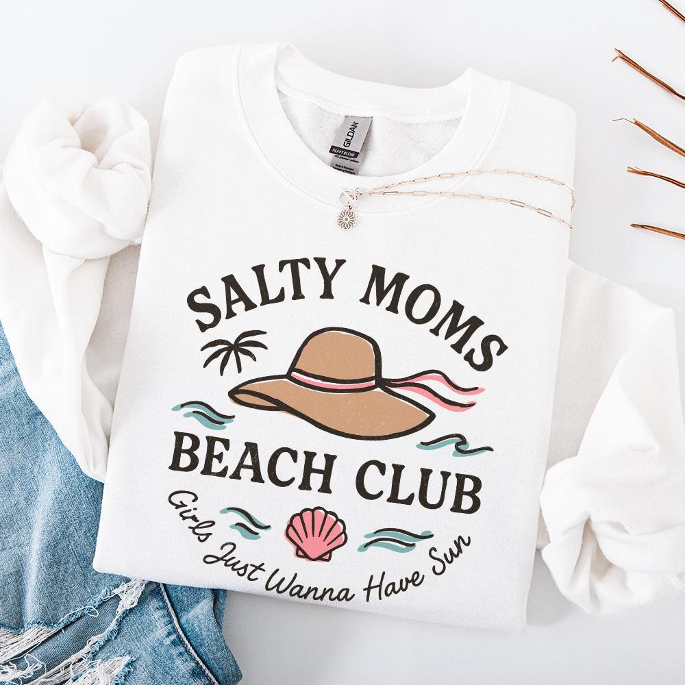 Salty Moms Beach Club PNG Digital Download, Retro Beach Girl - 300 DPI