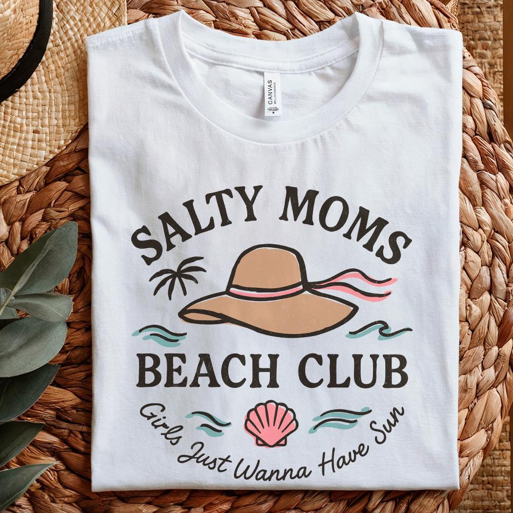 Salty Moms Beach Club PNG Digital Download, Retro Beach Girl - 300 DPI