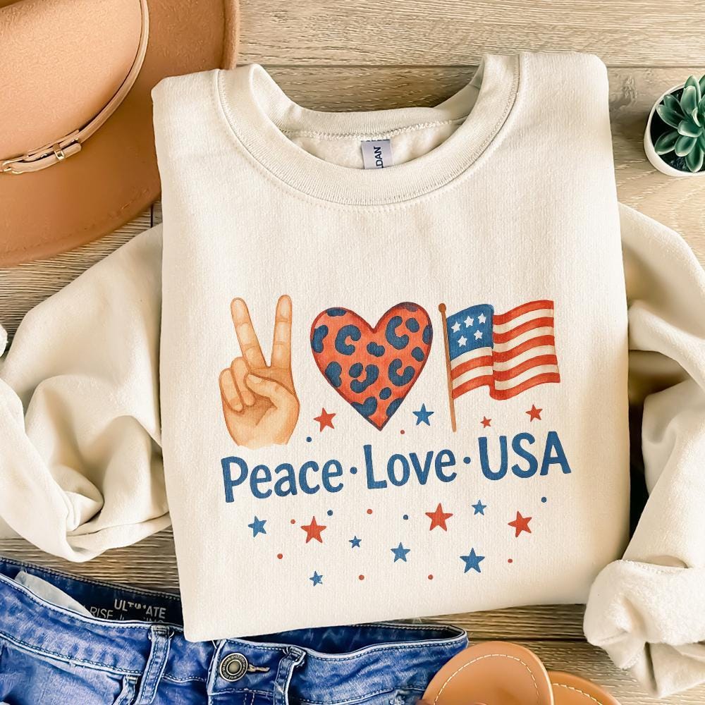 4th of July PNG, Peace Love USA - 300 DPI Design for T-Shirt
