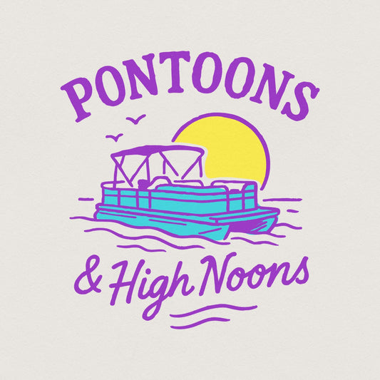 Pontoons & High Noons Retro Vintage Neon Summer Boat Beer Seltzer PNG,