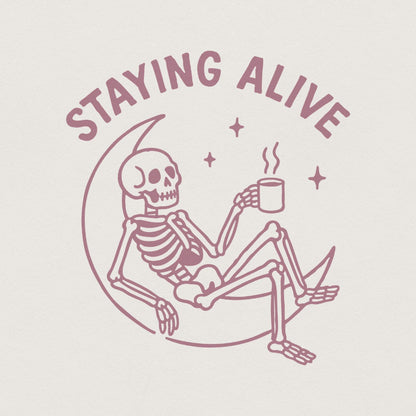 Staying Alive png, Halloween Coffee Skeleton Digital Download - 300 DPI