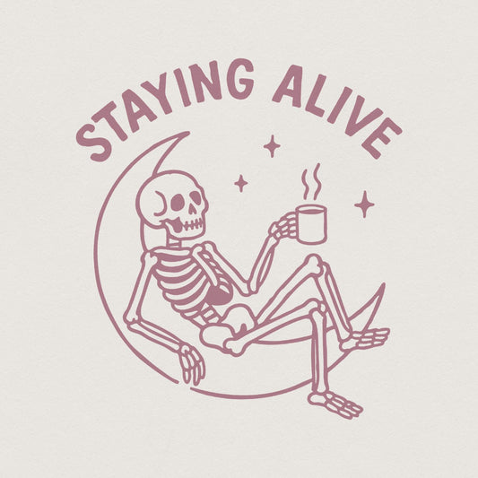 Staying Alive png, Halloween Coffee Skeleton Digital Download - 300 DPI