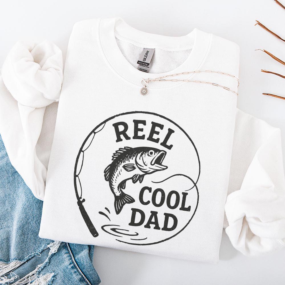 Retro Reel Cool Dad Png, Wishin' I Was Fishin' Png - 300 DPI Design for