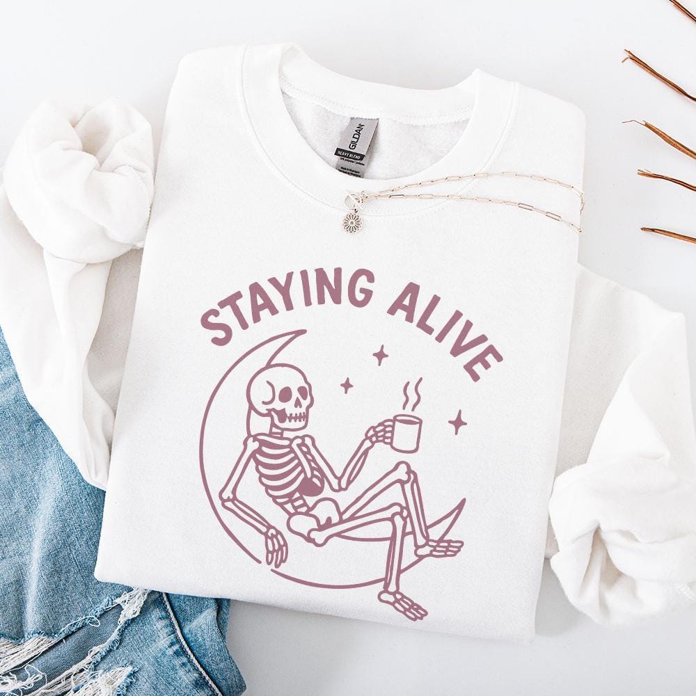 Staying Alive png, Halloween Coffee Skeleton Digital Download - 300 DPI