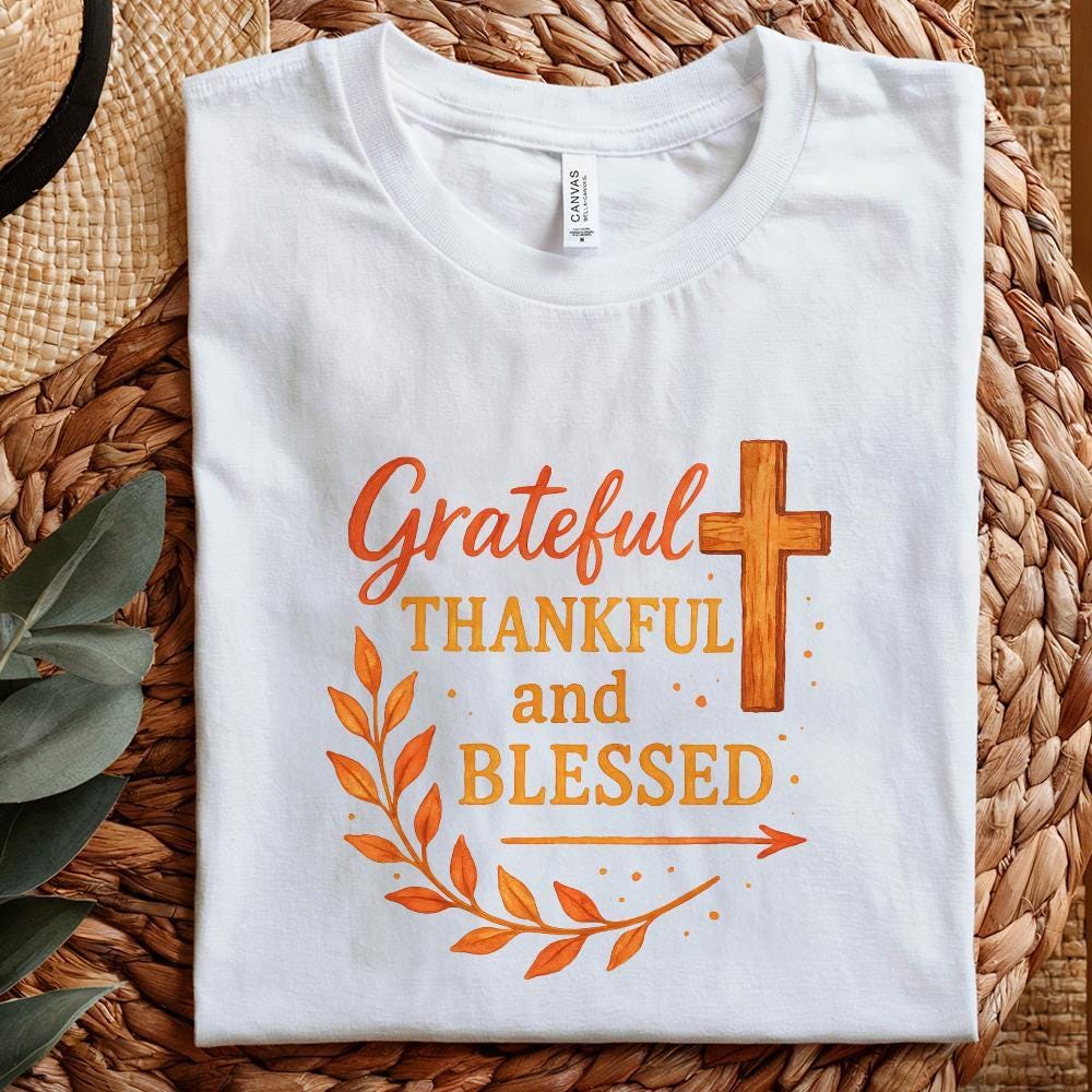 Fall PNG, Thankful Grateful Blessed - 300 DPI Design for T-Shirt