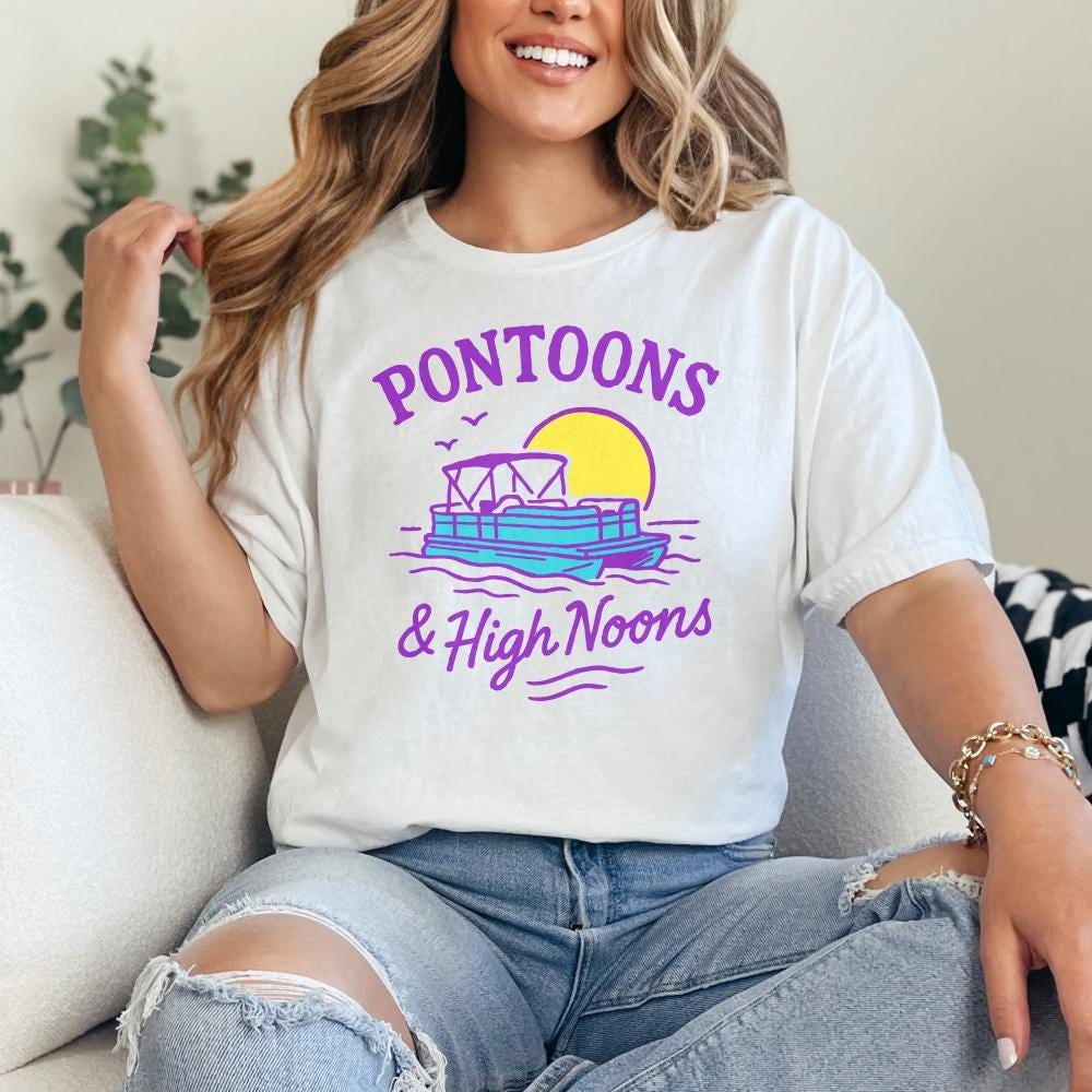 Pontoons & High Noons Retro Vintage Neon Summer Boat Beer Seltzer PNG,