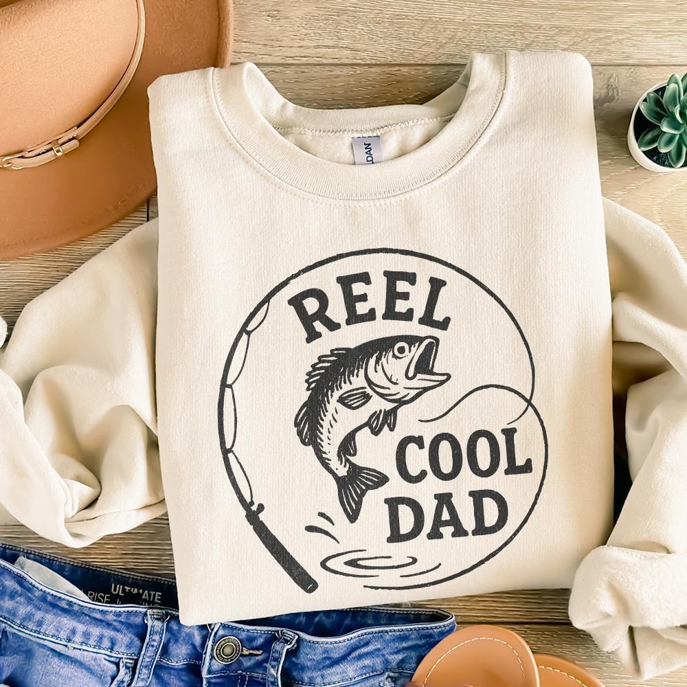 Retro Reel Cool Dad Png, Wishin' I Was Fishin' Png - 300 DPI Design for