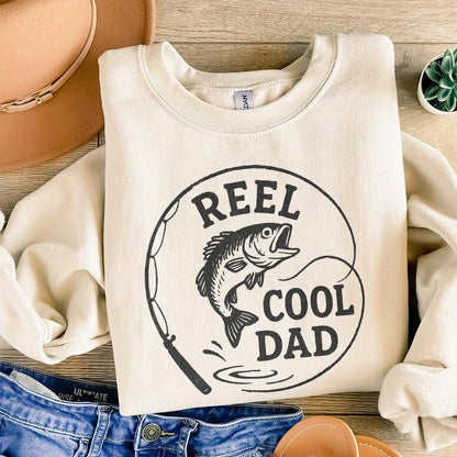 Retro Reel Cool Dad Png, Wishin' I Was Fishin' Png - 300 DPI Design for