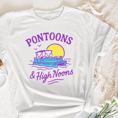 Pontoons & High Noons Retro Vintage Neon Summer Boat Beer Seltzer PNG,