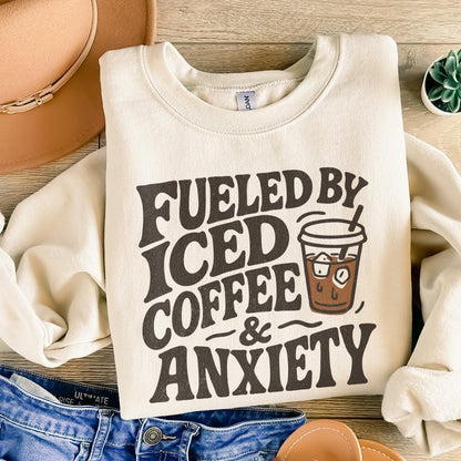 Fueled by Iced Coffee and Anxiety png, Coffee Lover png - 300 DPI Design