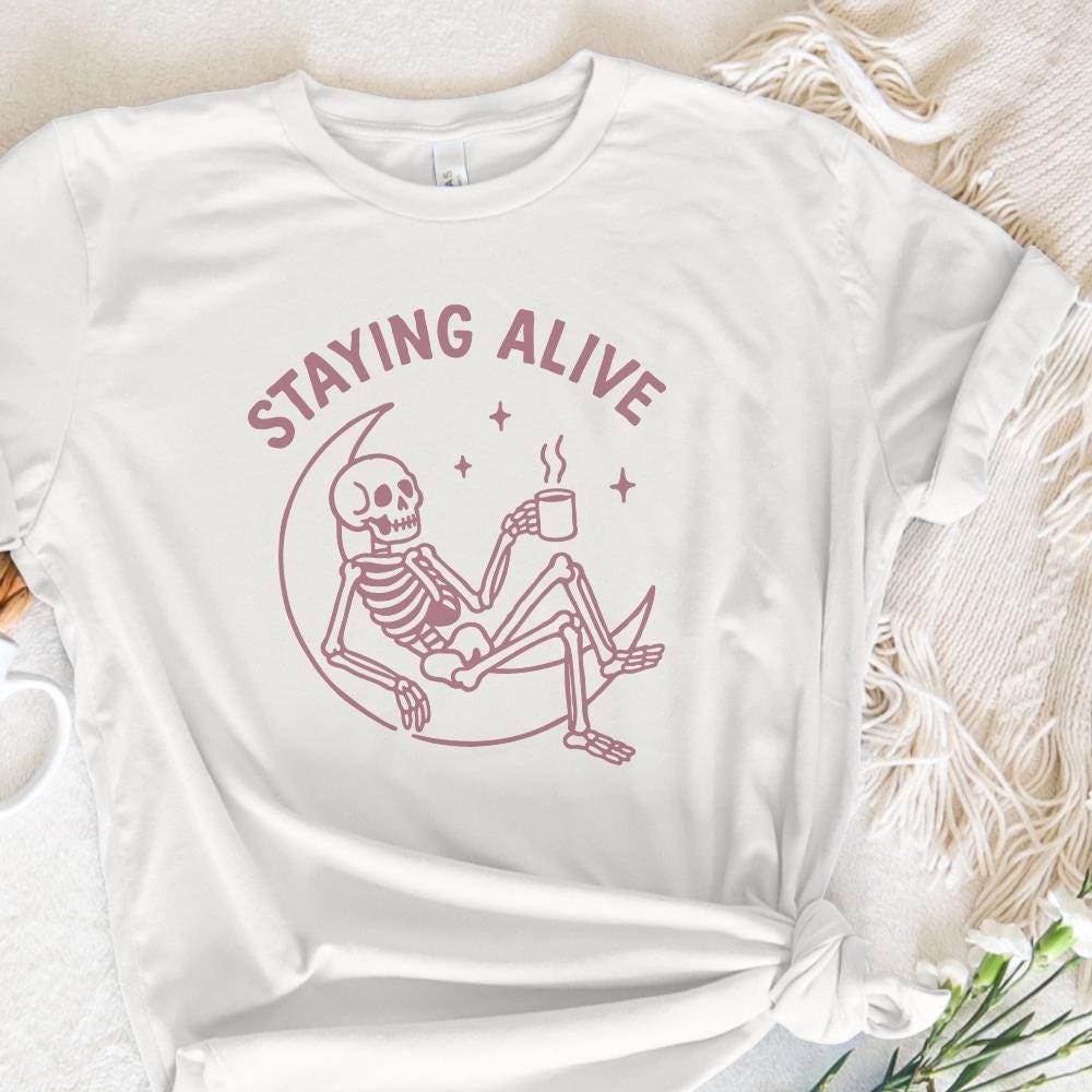 Staying Alive png, Halloween Coffee Skeleton Digital Download - 300 DPI