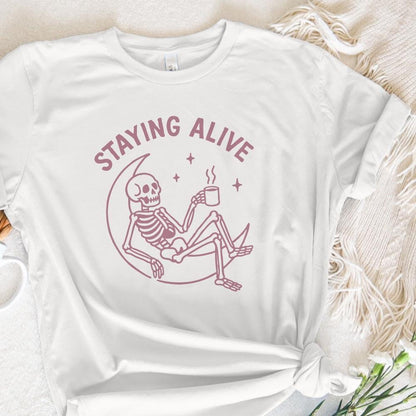 Staying Alive png, Halloween Coffee Skeleton Digital Download - 300 DPI