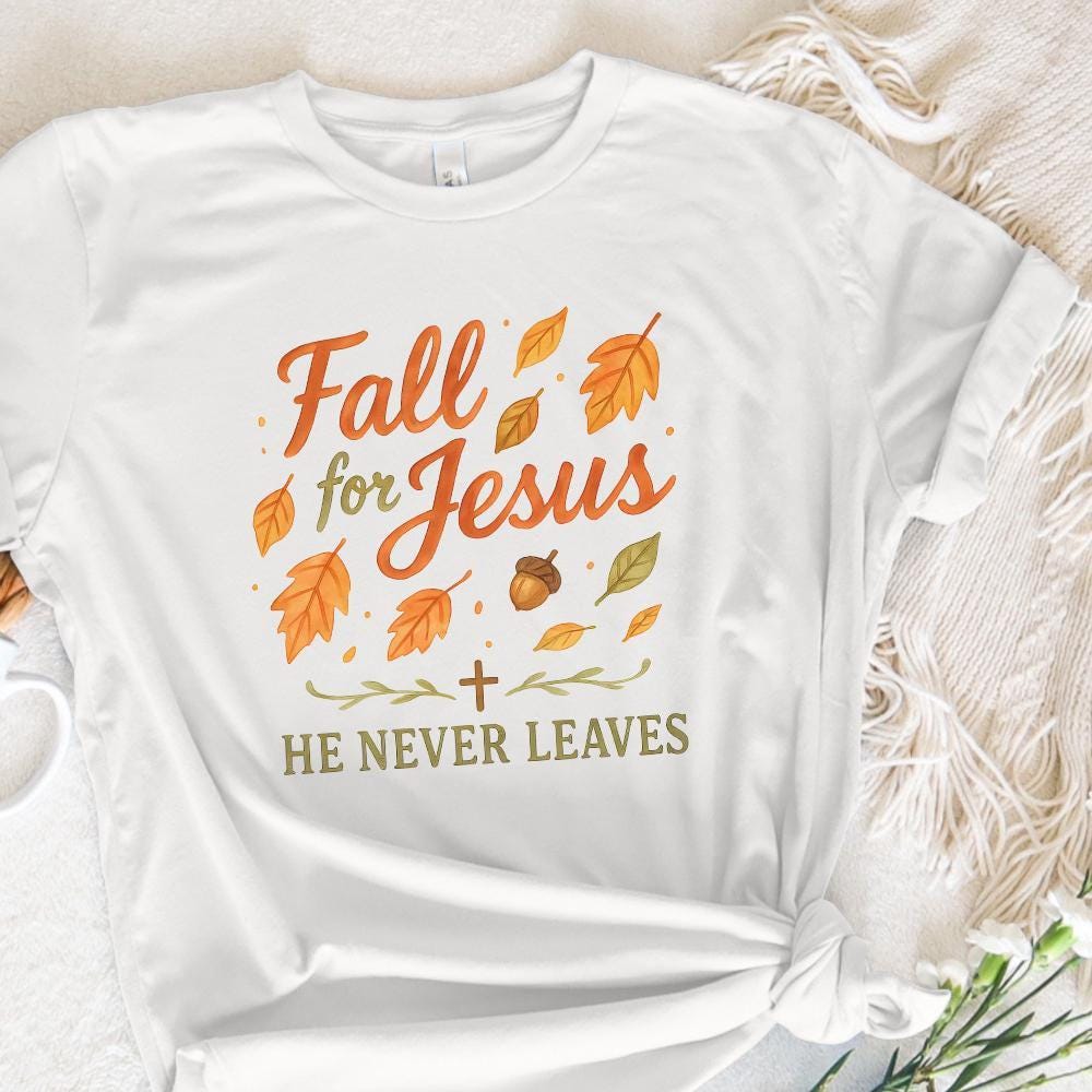 Fall for Jesus png, He Never Leaves png - 300 DPI Design for T-Shirt